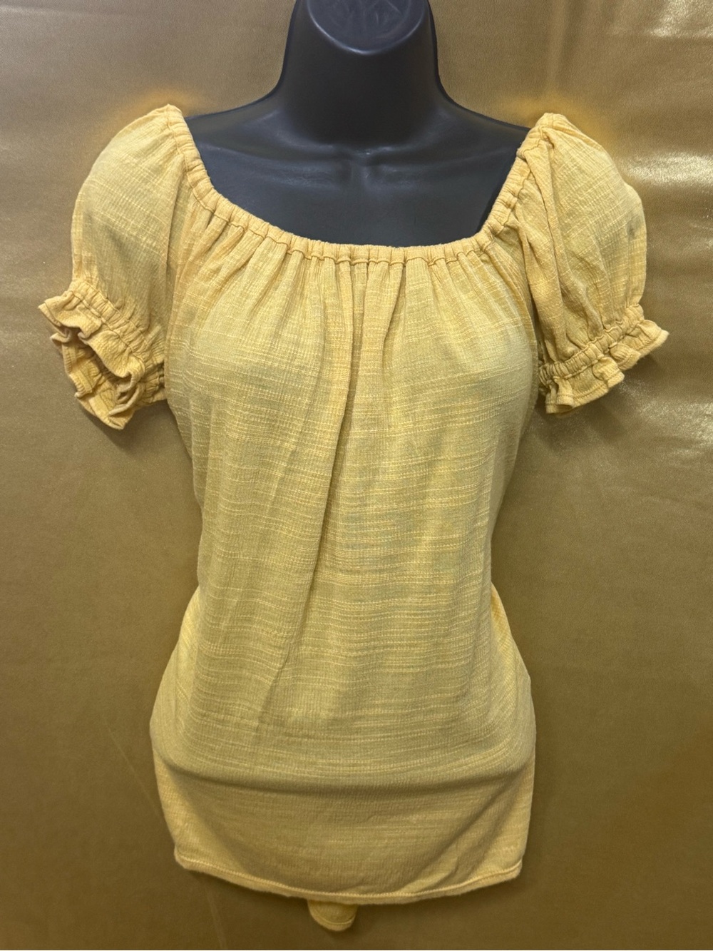 Max‎ Studio Boho Ruffle Short Sleeve Top Yellow XS